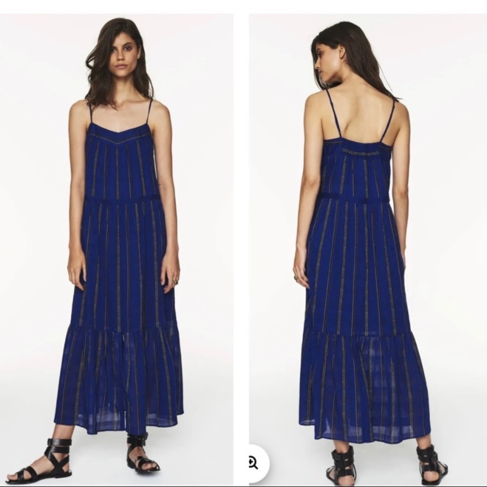 ba&sh size 0 Kyo Dress blue striped gauze midi